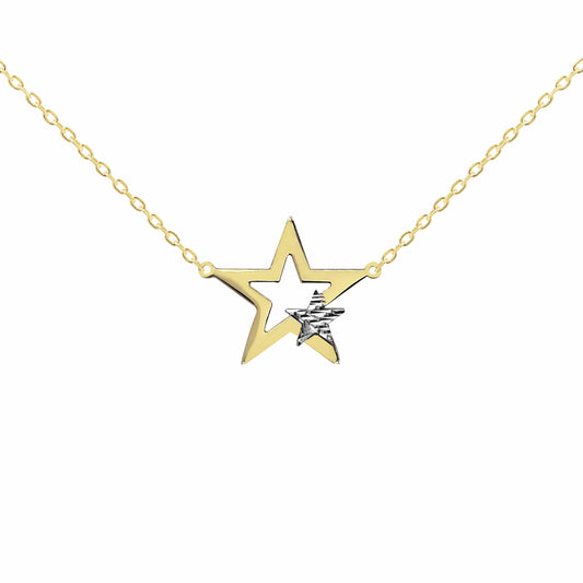 9ct 2-Colour Gold  Twinkle Star 0.9mm Charm Necklace, 17 inch - JBB384
