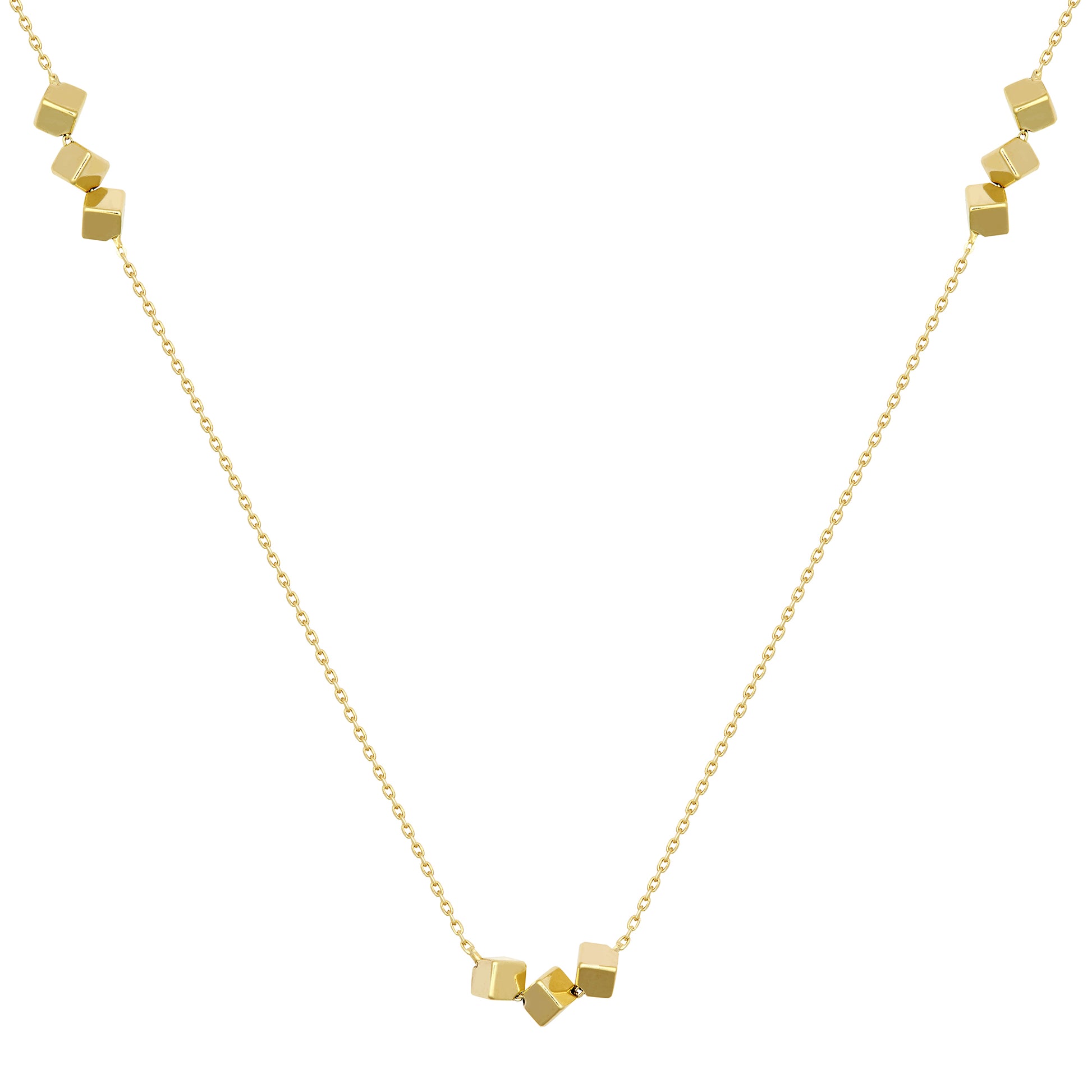 9ct Gold  Hollow Cube Rolo Trace Chain Necklace, 18 inch - JBB388