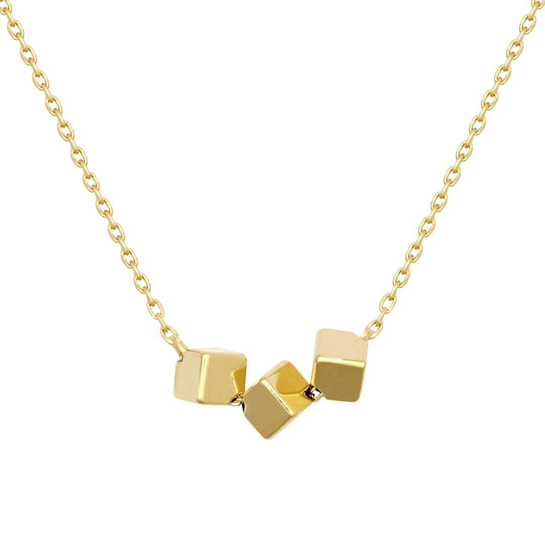 9ct Gold  Hollow Cube Rolo Trace Chain Necklace, 18 inch - JBB388