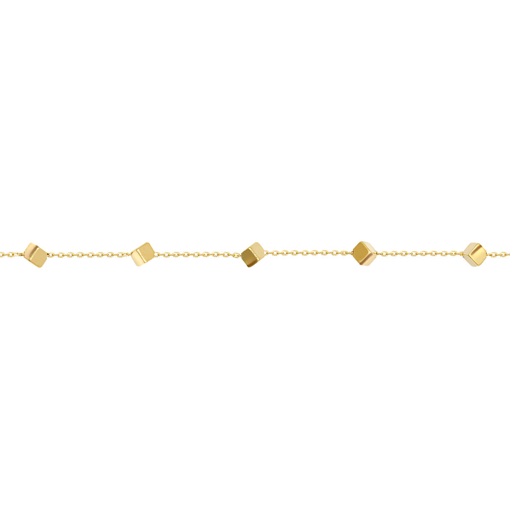 9ct Gold  Hollow Cube Rolo 3mm Trace Chain Bracelet, 7.5 inch 19cm - JBB389