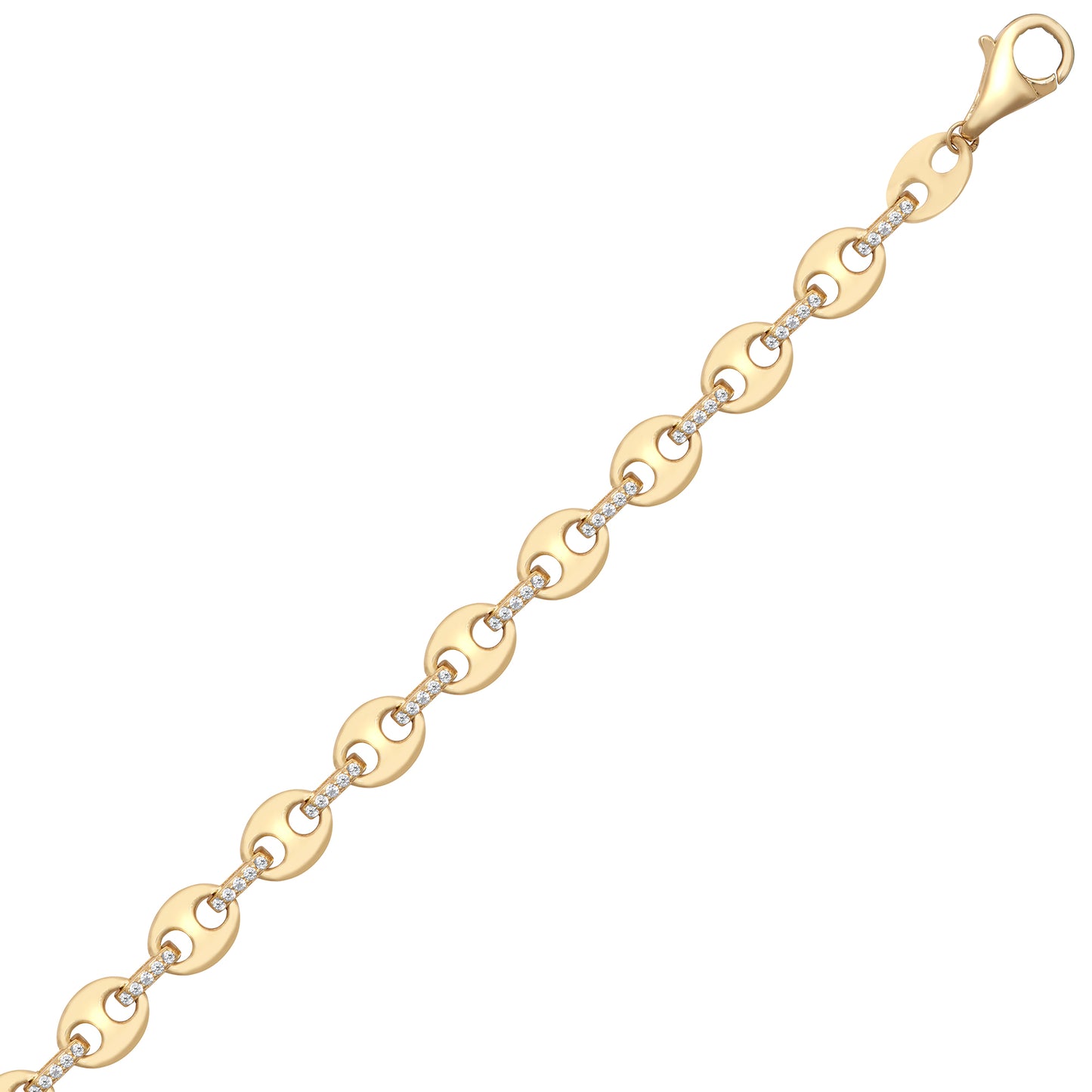9ct Gold  CZ Coffee Bean Anchor 6mm Chain Link Bracelet 7.5inch - JBB403