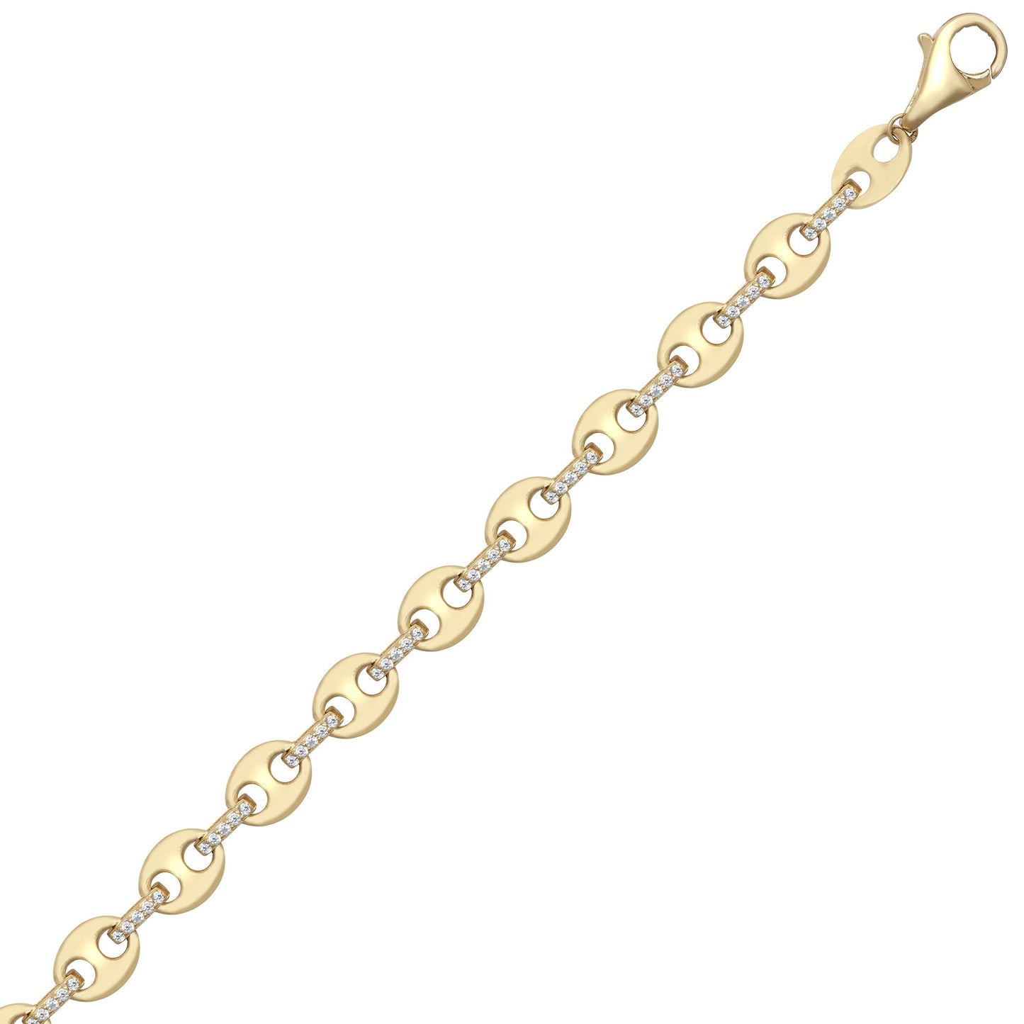9ct Gold  CZ Coffee Bean Anchor 6mm Chain Link Bracelet 7.5inch - JBB403