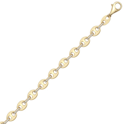 9ct Gold  CZ Coffee Bean Anchor 6mm Chain Link Bracelet 7.5inch - JBB403