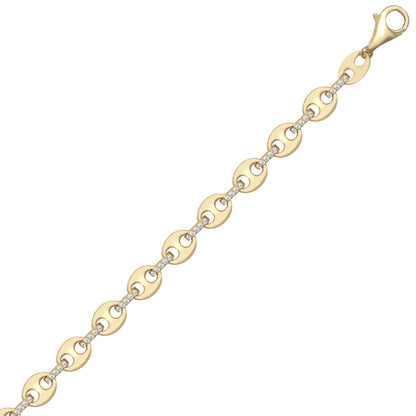 9ct Gold  CZ Coffee Bean Anchor 6mm Chain Link Bracelet 7.5inch - JBB403