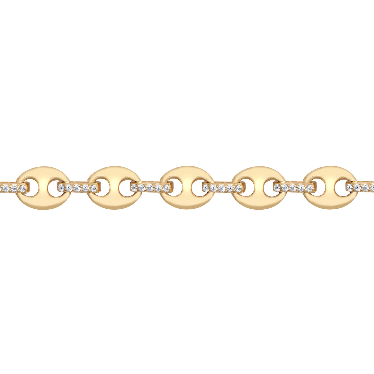 9ct Gold  CZ Coffee Bean Anchor 6mm Chain Link Bracelet 7.5inch - JBB403