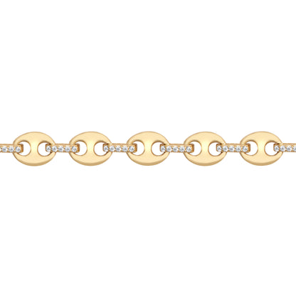 9ct Gold  CZ Coffee Bean Anchor 6mm Chain Link Bracelet 7.5inch - JBB403