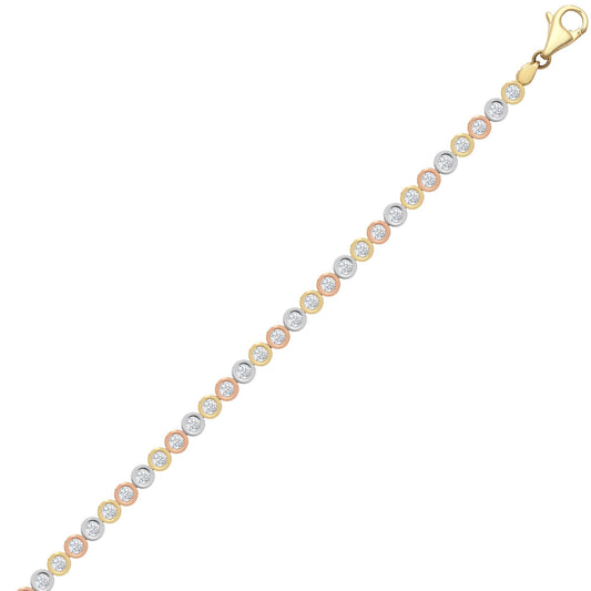 9ct 3-Colour Gold  CZ Bubble Donut Eternity Tennis Bracelet - JBB406