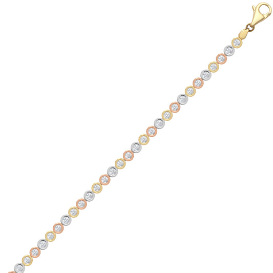 9ct 3-Colour Gold  CZ Bubble Donut Eternity Tennis Bracelet - JBB406