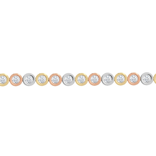 9ct 3-Colour Gold  CZ Bubble Donut Eternity Tennis Bracelet - JBB406