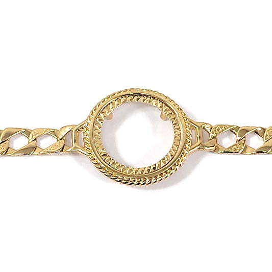 9ct Gold  Rope Edge Full Sovereign Coin Mount Bracelet 7.5 inch - JBB408-F