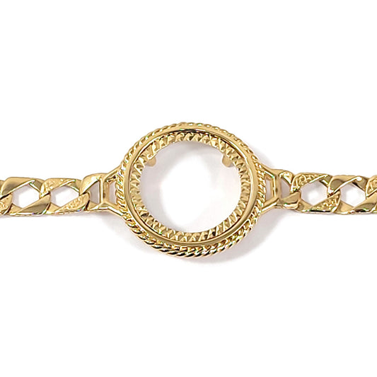 9ct Gold Rope Edge Full Sovereign Coin Mount Bracelet 7.5 inch - JBB408-F