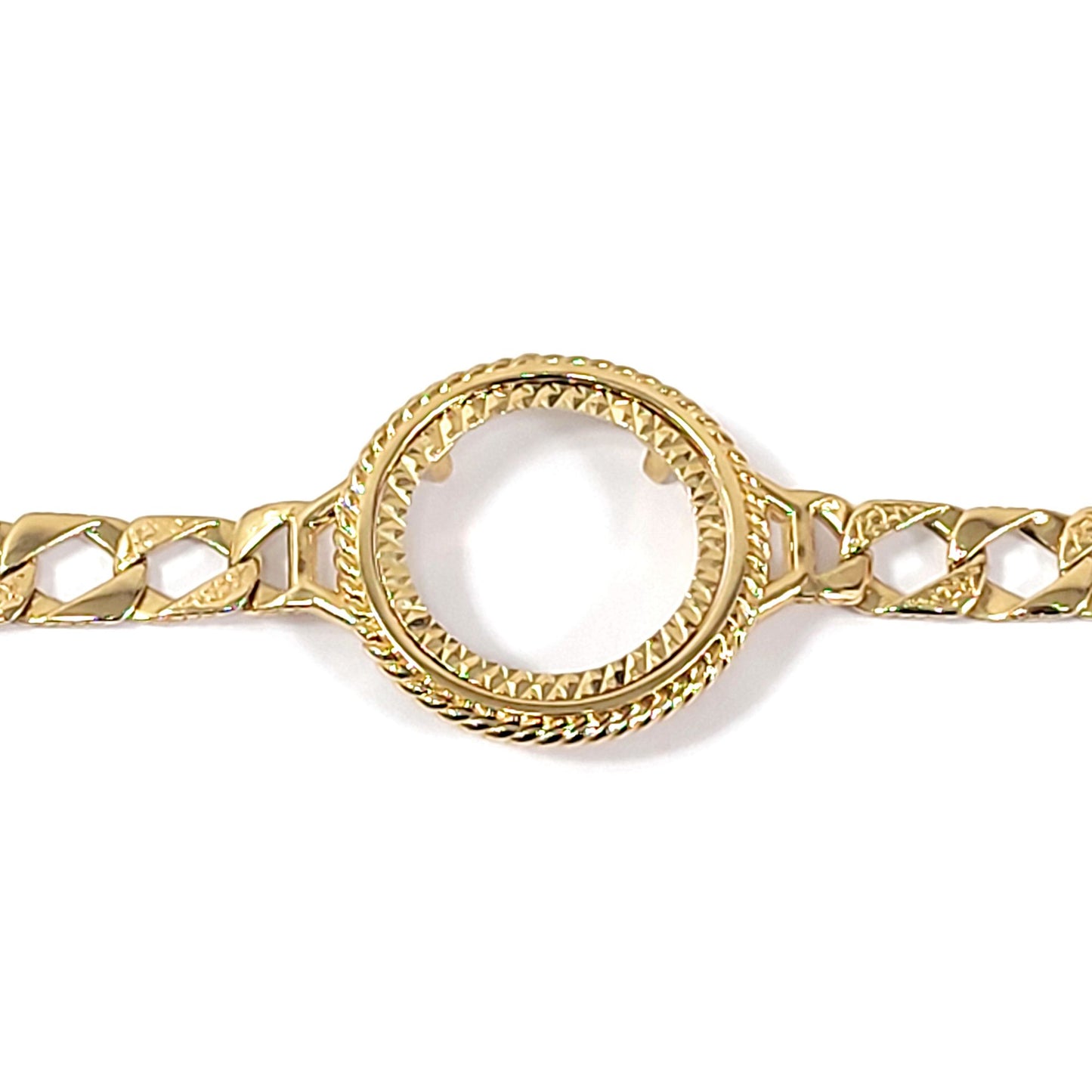 9ct Gold  Rope Edge Full Sovereign Coin Mount Bracelet 7.5 inch - JBB408-F