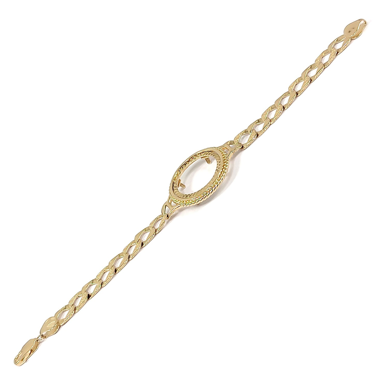 9ct Gold  Rope Edge Full Sovereign Coin Mount Bracelet 7.5 inch - JBB408-F