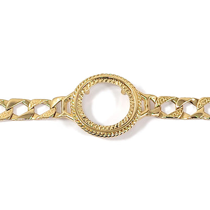 9ct Gold  Rope Edge Half Sovereign Coin Mount Bracelet 7.5 inch - JBB408-H