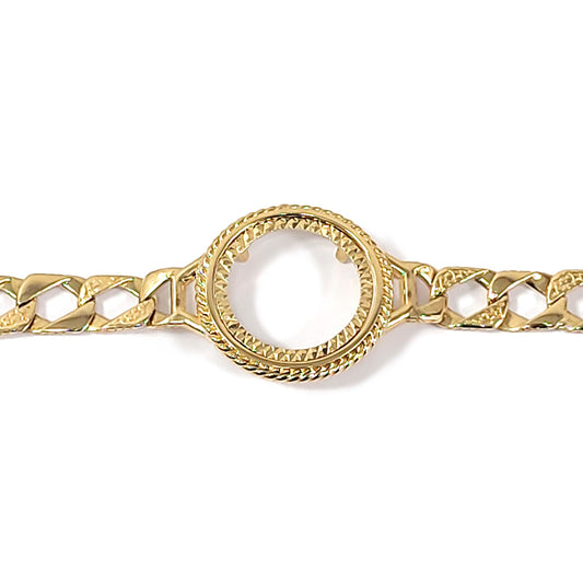 9ct Gold  Rope Edge Half Sovereign Coin Mount Bracelet 7.5 inch - JBB408-H