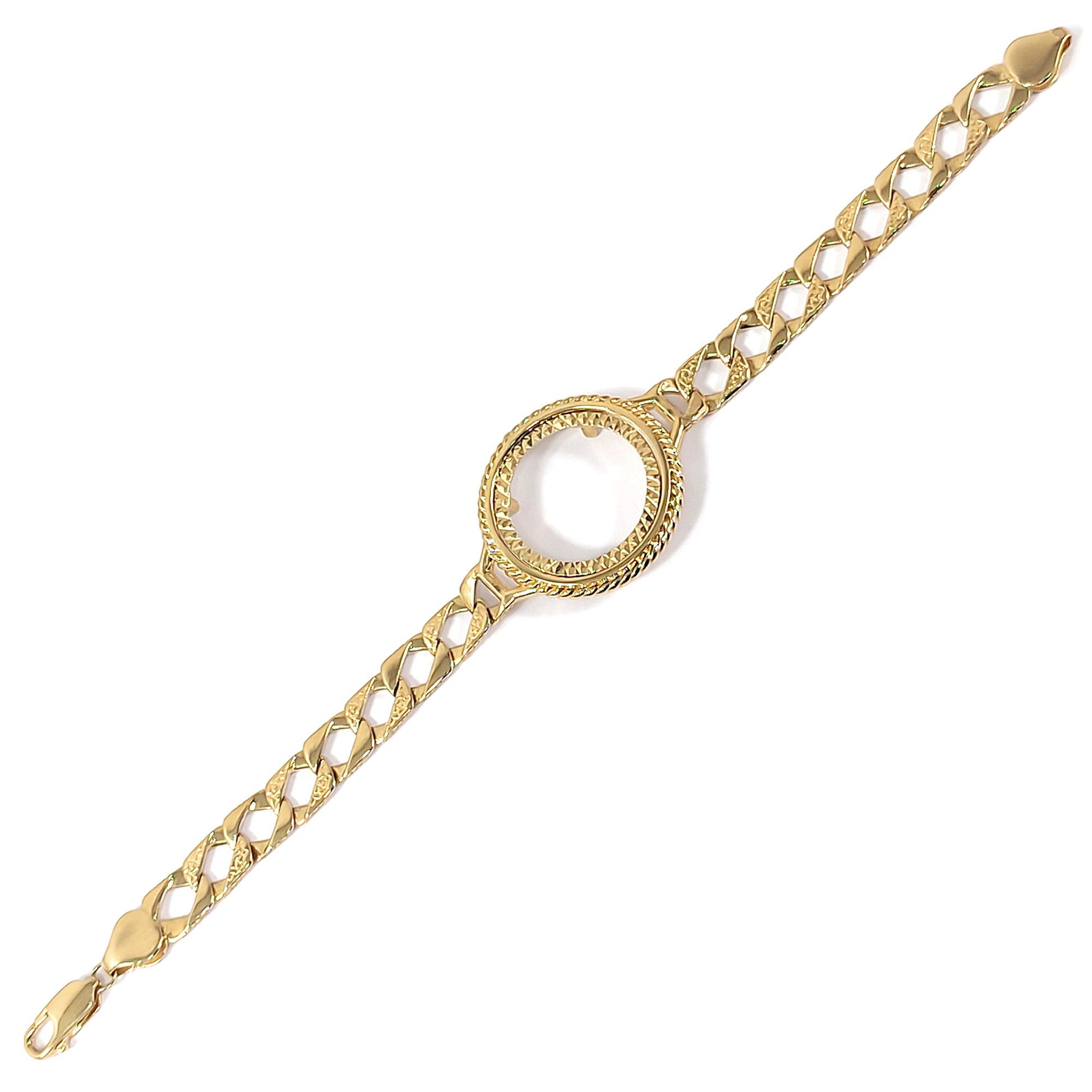 9ct Gold  Rope Edge Half Sovereign Coin Mount Bracelet 7.5 inch - JBB408-H