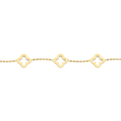 9ct Gold  Open Clover Link 8mm Charm Bracelet, 6.5-7.5" 16.5-19cm - JBB450