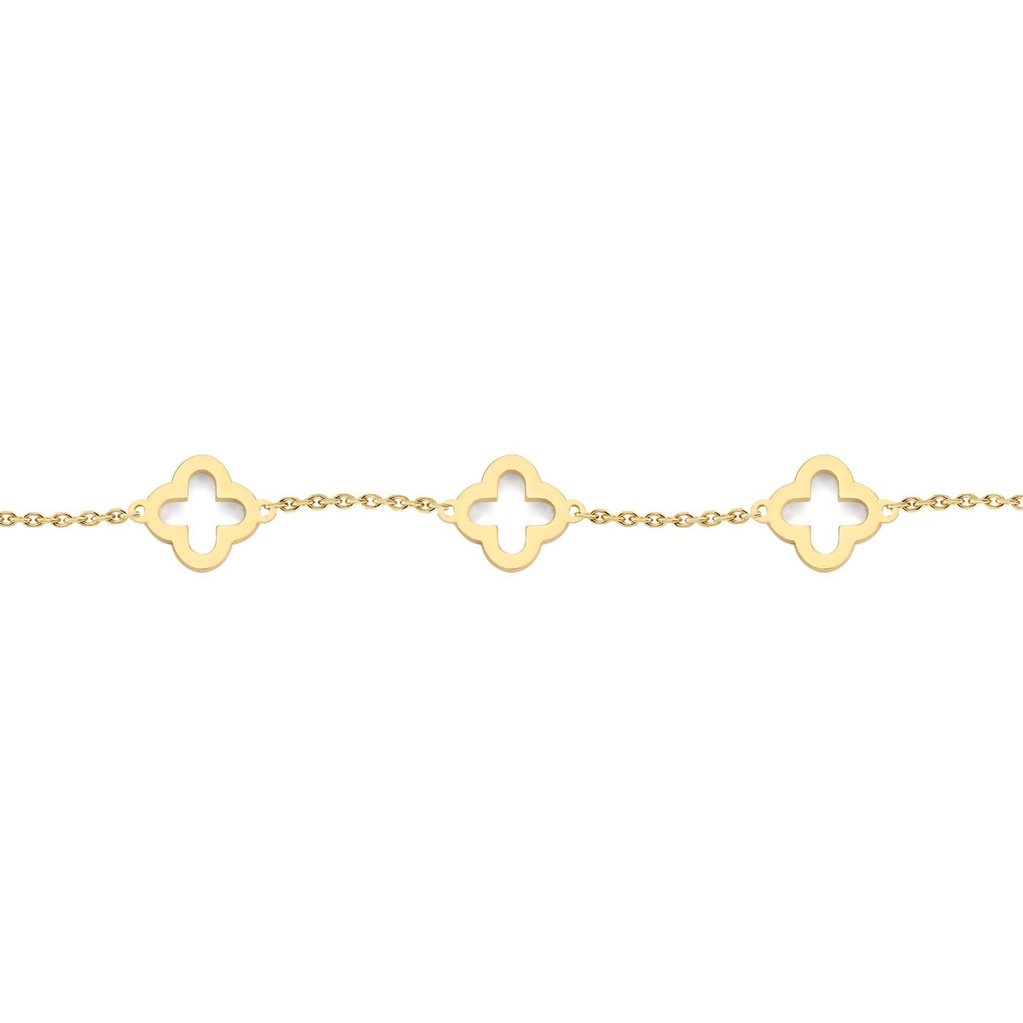9ct Gold  Open Clover Link 8mm Charm Bracelet, 6.5-7.5" 16.5-19cm - JBB450
