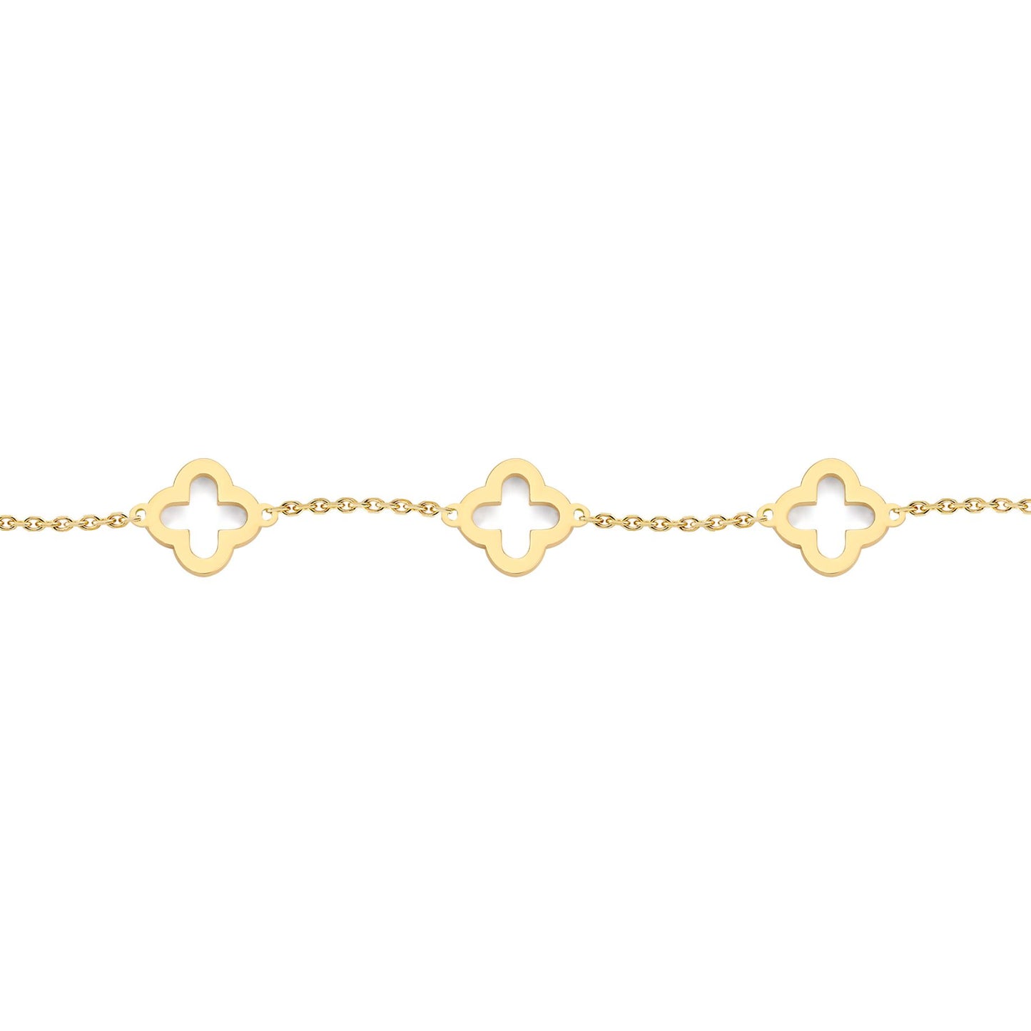 9ct Gold  Open Clover Link 8mm Charm Bracelet, 6.5-7.5" 16.5-19cm - JBB450