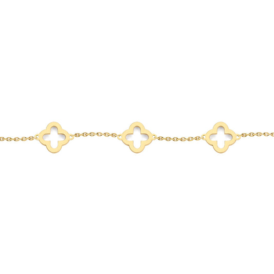9ct Gold  Open Clover Link 8mm Charm Bracelet, 6.5-7.5" 16.5-19cm - JBB450