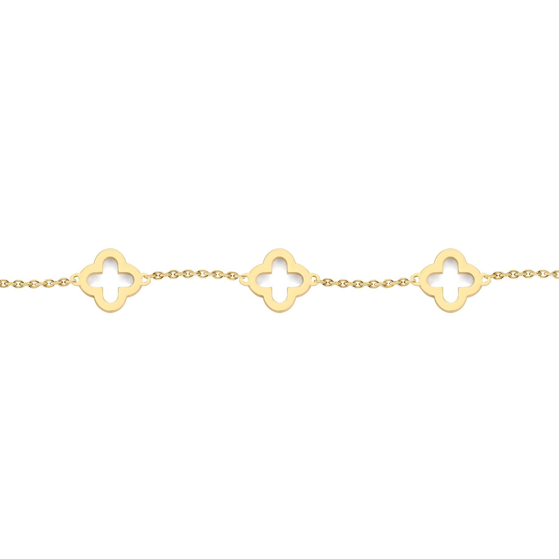 9ct Gold  Open Clover Link 8mm Charm Bracelet, 6.5-7.5" 16.5-19cm - JBB450