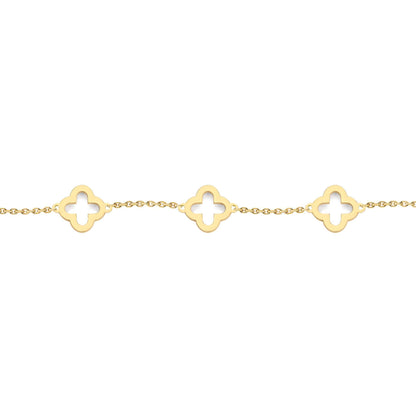 9ct Gold  Open Clover Link 8mm Charm Bracelet, 6.5-7.5" 16.5-19cm - JBB450