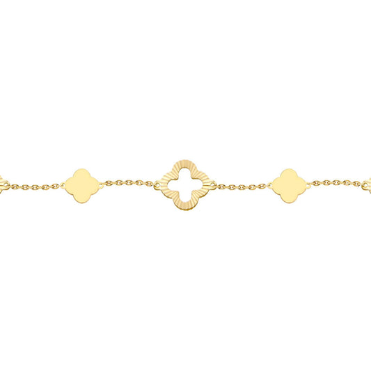 9ct Gold  Sunburst Clover 10mm Charm Bracelet, 6.5-7.5" 16.5-19cm - JBB451