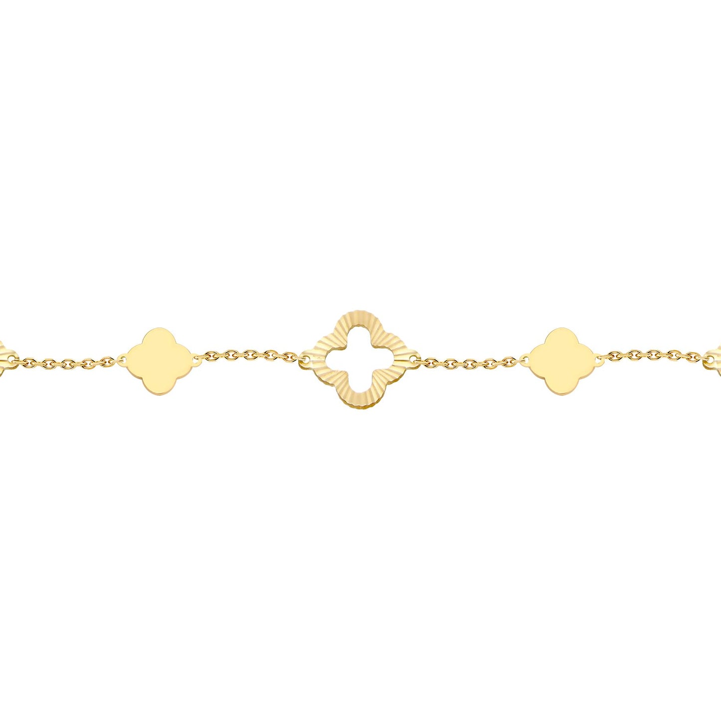 9ct Gold  Sunburst Clover 10mm Charm Bracelet, 6.5-7.5" 16.5-19cm - JBB451