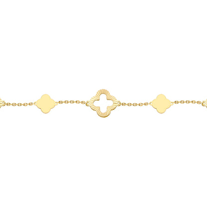 9ct Gold  Sunburst Clover 10mm Charm Bracelet, 6.5-7.5" 16.5-19cm - JBB451