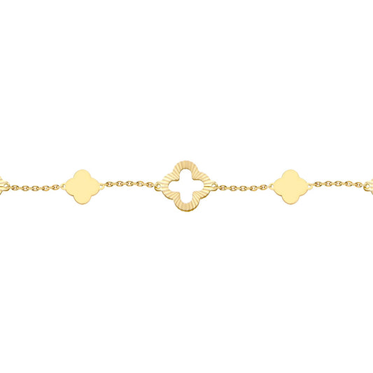 9ct Gold  Sunburst Clover 10mm Charm Bracelet, 6.5-7.5" 16.5-19cm - JBB451