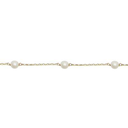 9ct Gold  Akoya Cultured Pearl Station Necklace 6mm 18 inch - JBB452