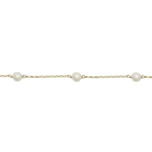 9ct Gold  Akoya Cultured Pearl Station Bracelet 6mm 7.5 inch - JBB452