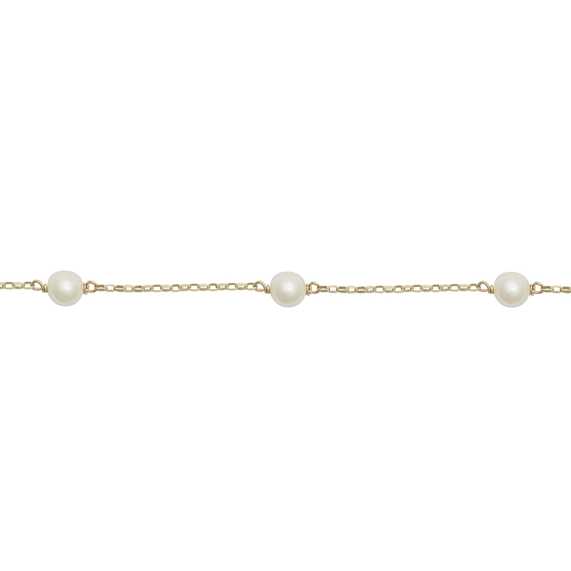 9ct Gold  Akoya Cultured Pearl Station Necklace 6mm 18 inch - JBB452