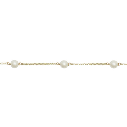 9ct Gold  Akoya Cultured Pearl Station Necklace 6mm 18 inch - JBB452