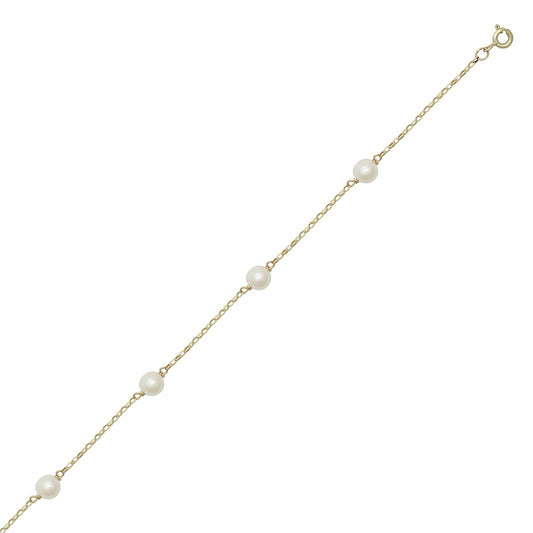 9ct Gold  Akoya Cultured Pearl Station Necklace 6mm 18 inch - JBB452