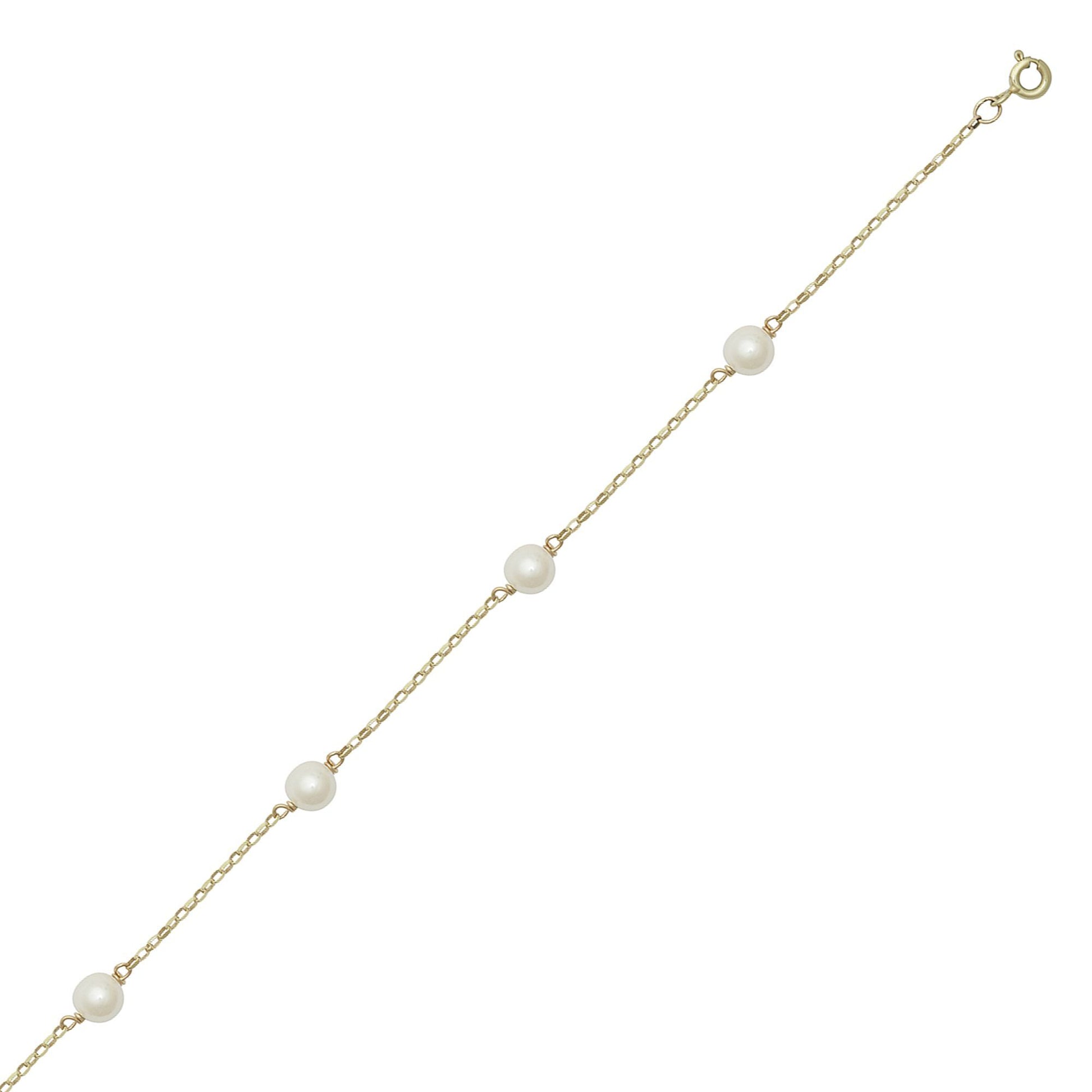 9ct Gold  Akoya Cultured Pearl Station Necklace 6mm 18 inch - JBB452