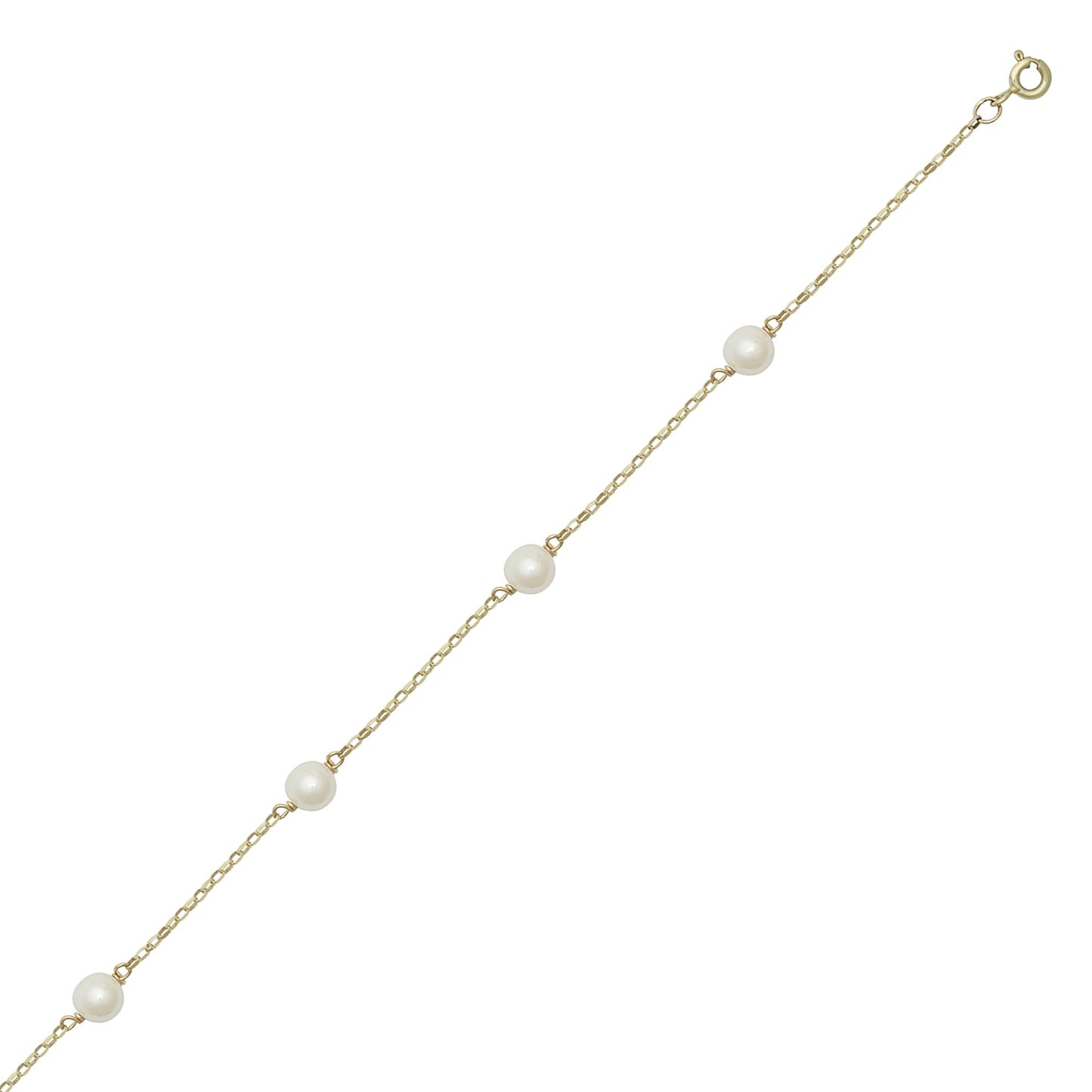 9ct Gold  Akoya Cultured Pearl Station Bracelet 6mm 7.5 inch - JBB452