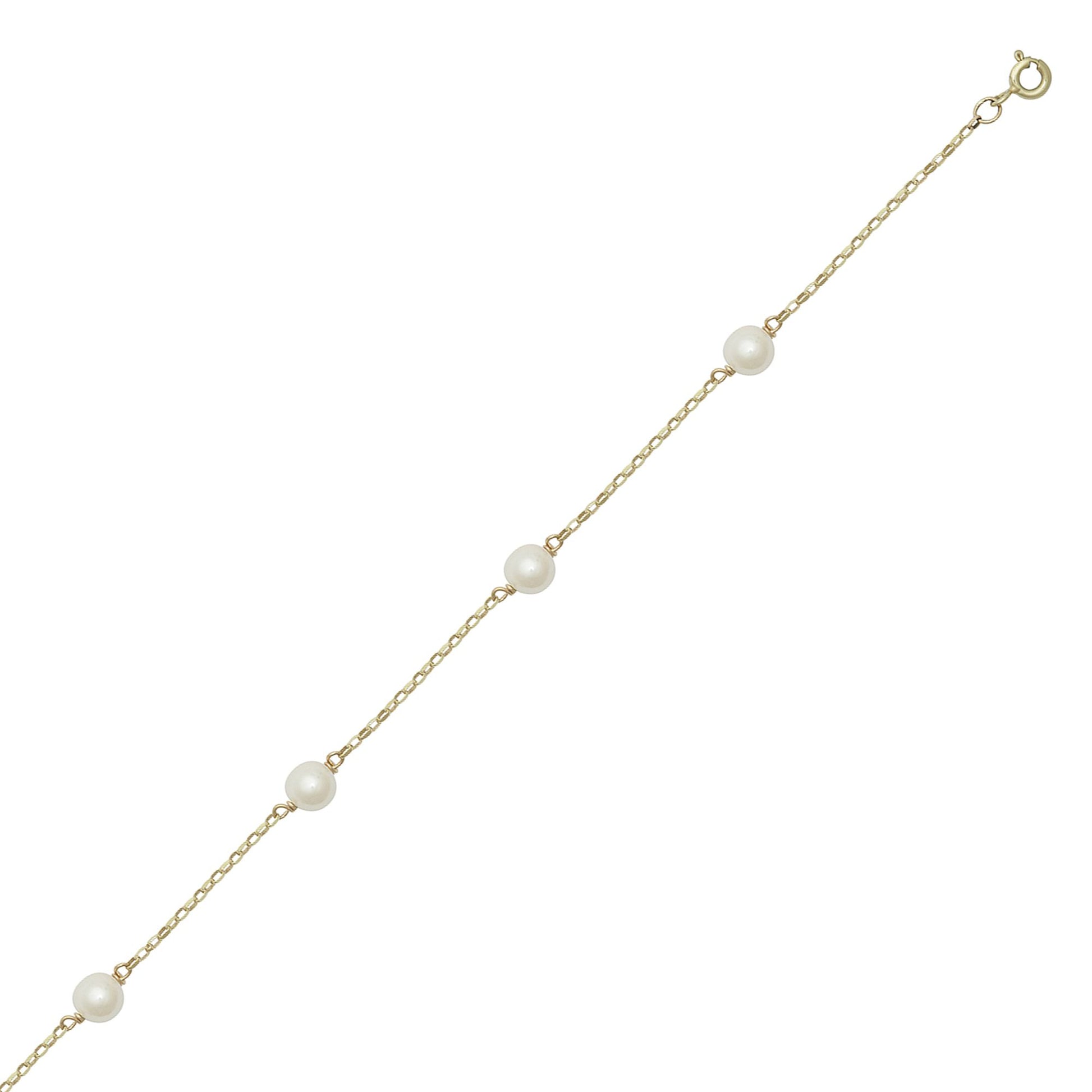 9ct Gold  Akoya Cultured Pearl Station Bracelet 6mm 7.5 inch - JBB452