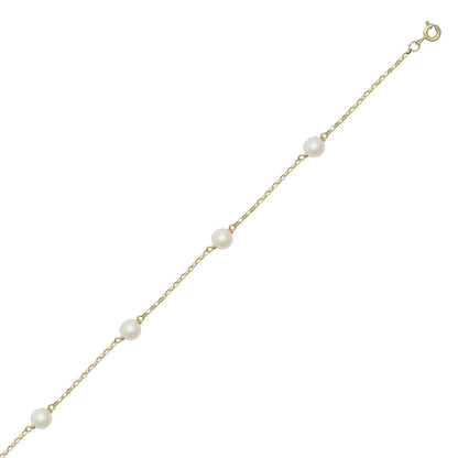 9ct Gold  Akoya Cultured Pearl Station Bracelet 6mm 7.5 inch - JBB452
