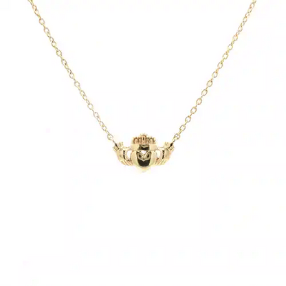 9ct Gold  Hands Holding Crowned Heart Claddagh Charm Necklace 18" - JBB462