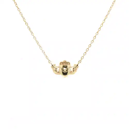 9ct Gold  Hands Holding Crowned Heart Claddagh Charm Necklace 18" - JBB462