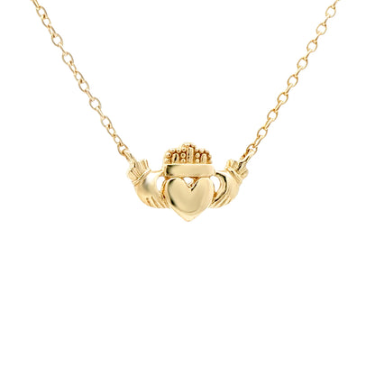 9ct Gold  Hands Holding Crowned Heart Claddagh Charm Necklace 18" - JBB462