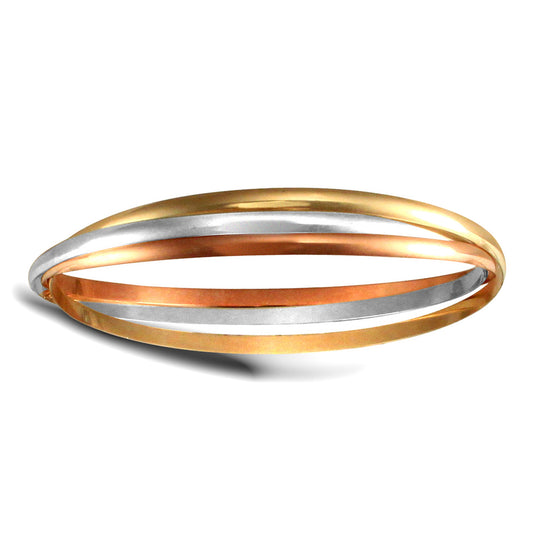 9ct 3-Colour Gold  Russian Wedding Ring 3mm Bangle Bracelet - JBG047
