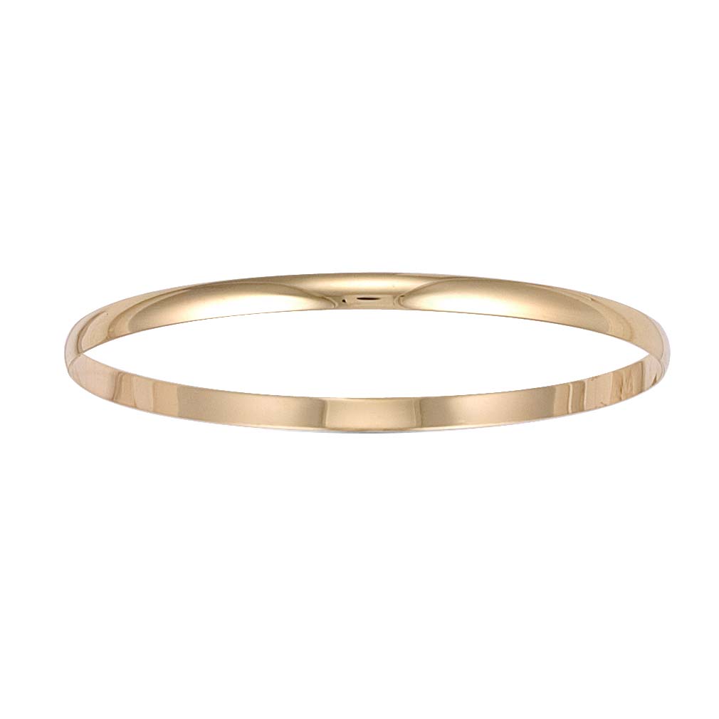 Ladies Solid 9ct Gold  D-Shape 4mm Bangle Bracelet - JBG061