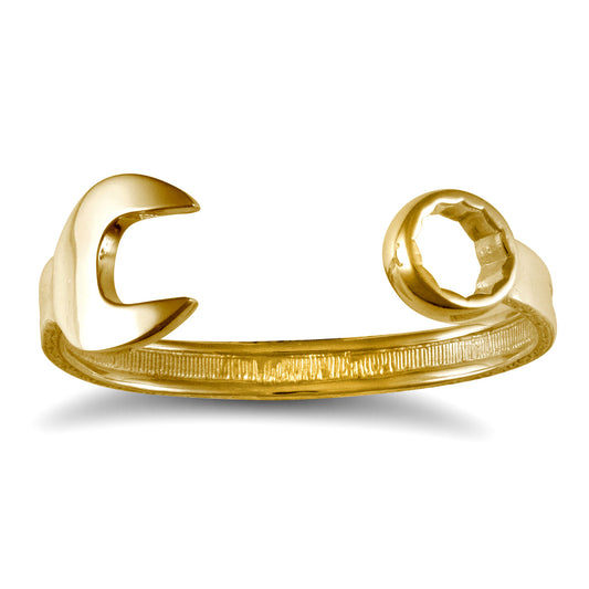 Mens 9ct Gold  Heavy Weight Carved Spanner Bangle Bracelet - JBG221