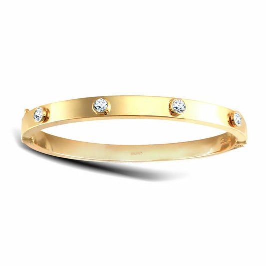 9ct Gold  CZ Hinged Square Tube Eternity Bangle Bracelet - JBG228