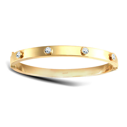 9ct Gold  CZ Hinged Square Tube Eternity Bangle Bracelet - JBG228
