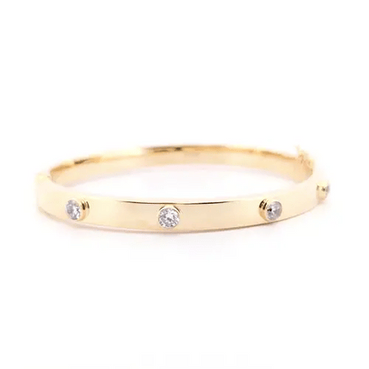 9ct Gold  CZ Hinged Square Tube Eternity Bangle Bracelet - JBG228