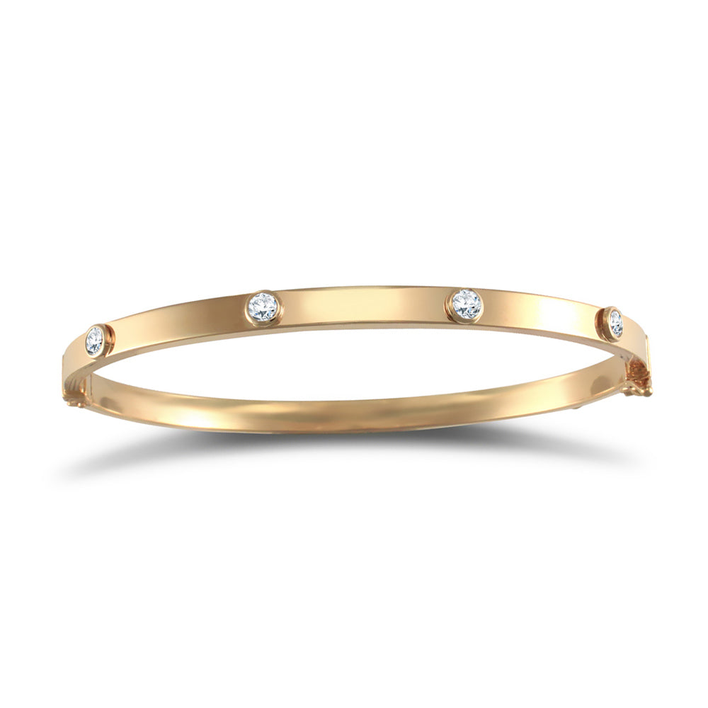 9ct Gold  CZ Hinged Square Tube Eternity Bangle Bracelet - JBG334