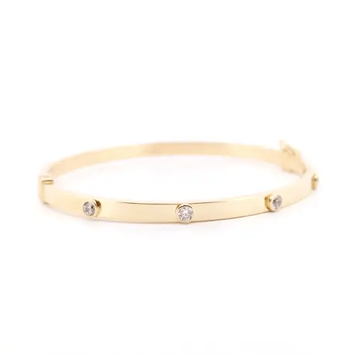 9ct Gold  CZ Hinged Square Tube Eternity Bangle Bracelet - JBG334